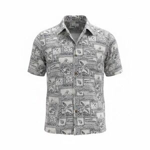 Vintage Big Dogs Mens 2X Button Down Shirt Blue White Tropical Hawaiian Beach